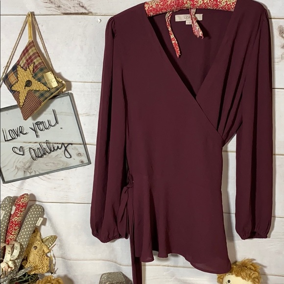 LOFT Tops - Loft; Burgundy; Wrap Shirt; Blouse; Top; M